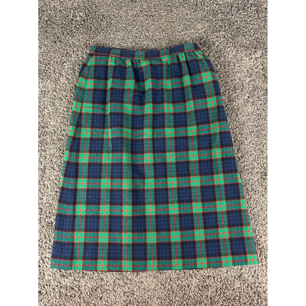 Vintage Pendleton Fletcher Tartan Plaid Wool Skirt Green Blue Red USA Made 14
